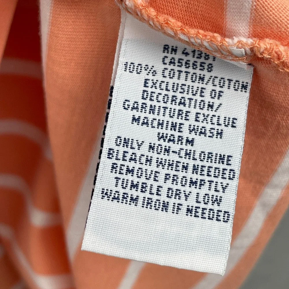 Polo Ralph Lauren Mens XL V-Neck T-Shirt Orange‎ White Striped Cotton Pony Logo